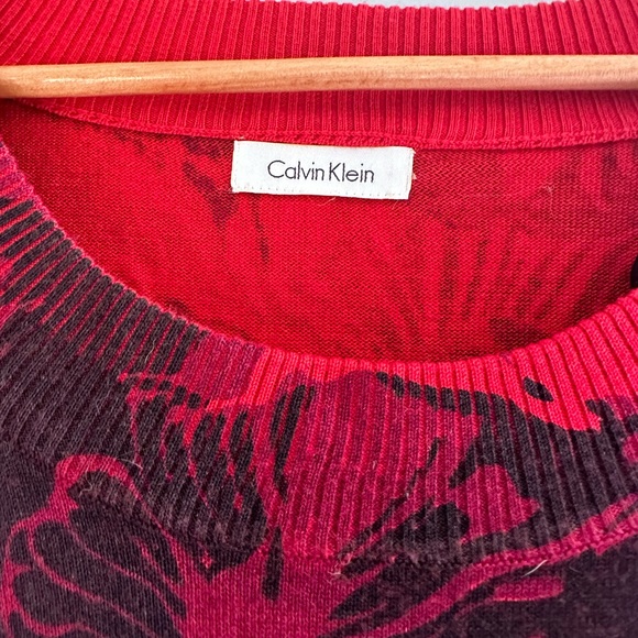 Gorgeous Calvin Klein red/black floral scoop neck wool blend sweater size M - Picture 5 of 8
